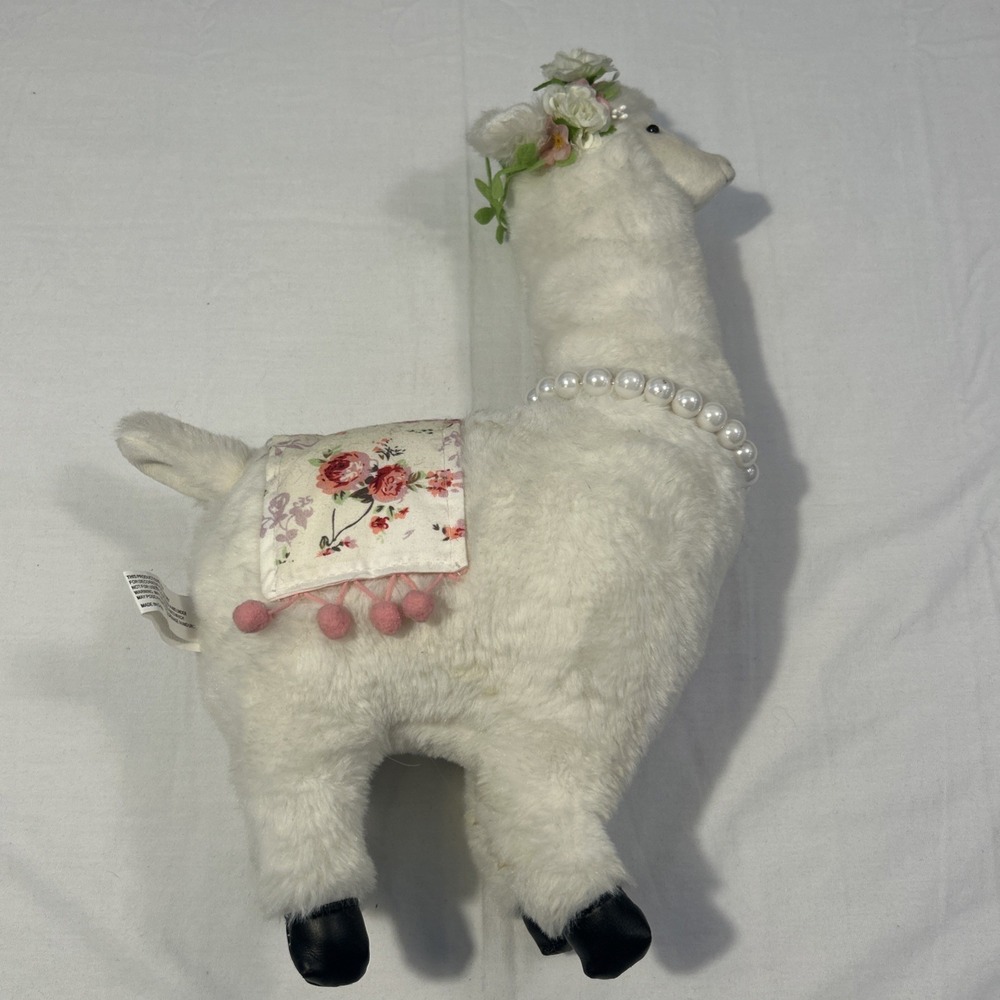 Plush Llama with Blanket and Pom-Poms, Stuffed Llama Decor 16"